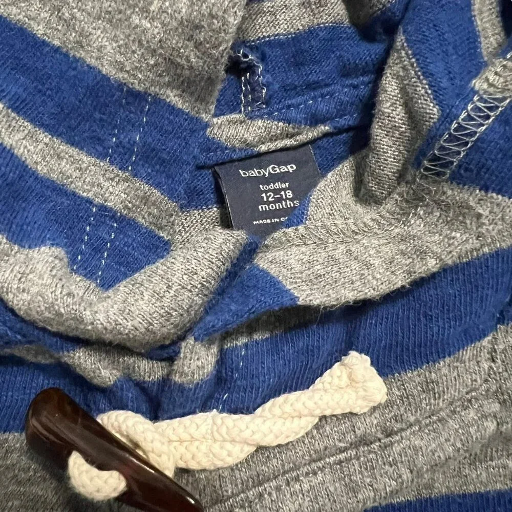 Baby Gap 12-18m Blue & Grey Striped Toggle Hoodie Shirt